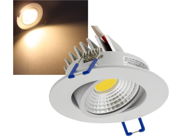 LED-Einbauleuchte "COB-5", 5W, 420lm ALU, 3000K, 95°, Ø85xT47mm, Rahmen weiß