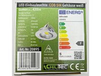 LED-Einbauleuchte "COB-5", 5W, 420lm ALU, 3000K, 95°, Ø85xT47mm, Rahmen weiß