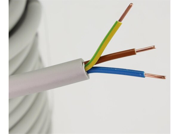 Stromleitung "NYM-J", 50m, isoliert3G1,5, grau, Außen-Ø 8,2mm, Ring