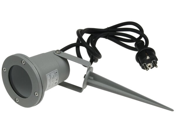 Gartenleuchte "CT-GS10", silbergrau230V, 1,5m Kabel+Erdspieß, GU10 Fassung