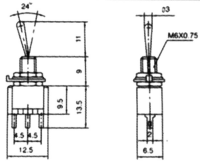 Miniatur-Kippschalter McPower, 250V/3A, 3-polig, 3 Stellungen: EIN / AUS / EIN