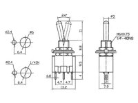 Miniatur-Kippschalter McPower, 250V/3A, 3-polig, 3 Stellungen: EIN / AUS / EIN