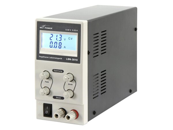 Labornetzgerät McPower LBN-3010, 0-30V, 0-10A regelbar, LC-Anzeige