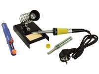 Lötset McPower LS-303 30W-Lötkolben, Entlötpumpe, Ständer, Lötzinn, auf Blister