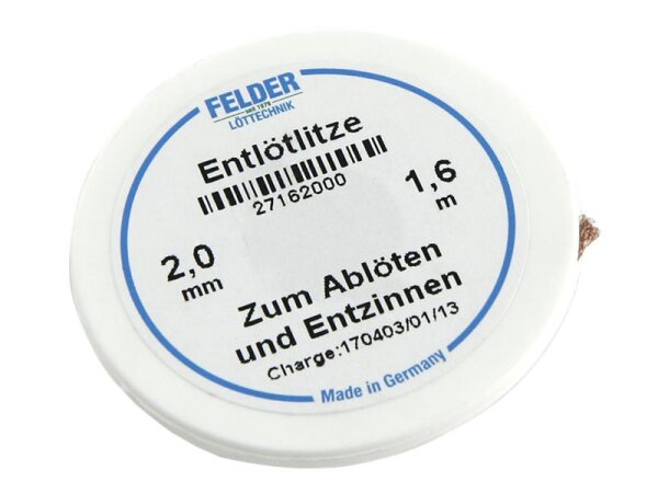 Entl&ouml;tlitze FELDER, 2,0mm, mit halogenfreiem Flussmittel getr&auml;nkte Kupferlitze, 1,60m Spule