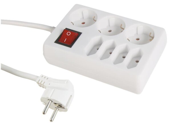 Steckdosenleiste, 4xEuro, 3xSchuko, mit Shutter, bel. Schalter, 1,5m Zuleitung