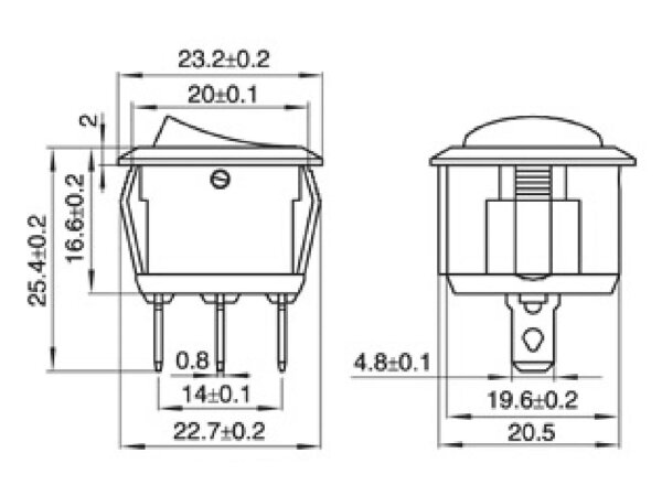 Wippenschalter McPower 3-polig, rote Wippe, beleuchtet, AC 250V / 6,5A, schwarz, EIN/AUS