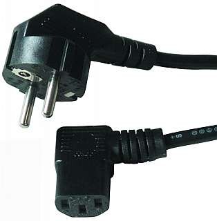 Kaltgeräte-Netzkabel Schutzk.-Winkelstecker Kaltgeräte-Kupplung, 2 m, 3x0,75 mm², schwarz