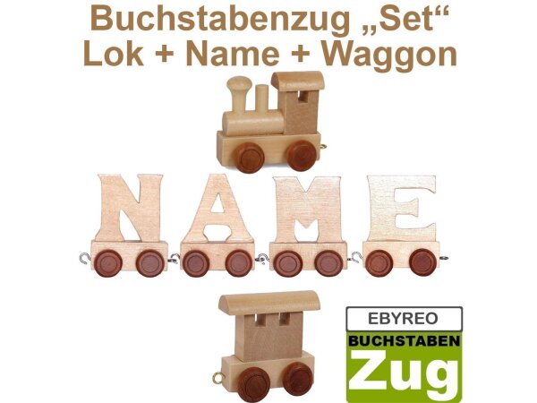EbyReo® Buchstabenzug  Lok + Lukas + Endwaggon