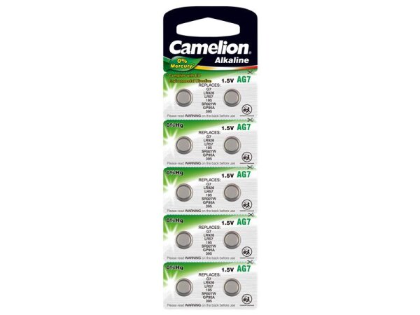 Knopfzelle CAMELION, AG7, 1,5V, Alkaline, 10er-Blister