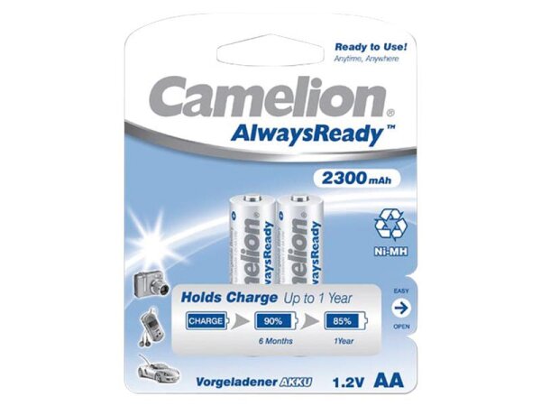 Mignon-Akku CAMELION AlwaysReady NiMH, 2300mAh, Typ AA, 2er-Blister