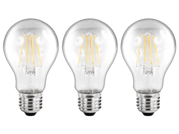 LED Filament Set McShine, 3x Glühlampe, E27, 6W, 810lm, warmweiß, klar