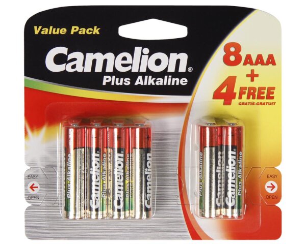 Micro-Batterie CAMELION Plus Alkaline 1,5 V, LR03 Typ AAA, 8+4 er-Blister