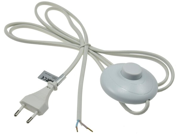 Netzkabel mit Fußschalterblanke Enden, 2m lang, weiß