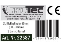 Schließzylinder 60mm (30+30mm)Profil-Zylinder, 3 Bartschlüssel