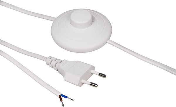 Euro-Netzkabel McPower mit Fußschalter und blanken Enden, 2m, weiß
