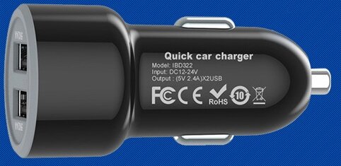 USB Kfz-Ladegerät "Duo 4,8A" 24W In 12-24V=, Out 5V= 4,8A,  2x USB