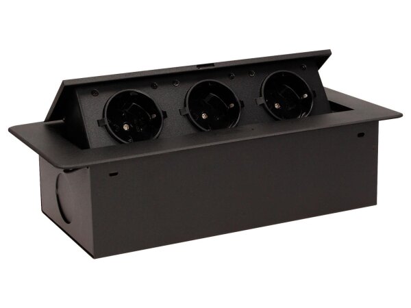 Tisch-Einbausteckdose, 3fach, schwarz, 2500W