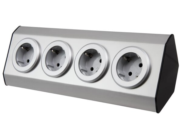 Steckdosenblock McPower Premium Aufbau, Edelstahl, 4-fach Schutzkontakt