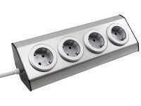 Steckdosenblock McPower Premium Aufbau, Edelstahl, 4-fach Schutzkontakt