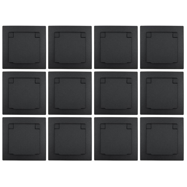 Schutzkontakt-Steckdose McPower Flair, 250V~/16A, IP44, anthrazit, 12er-Pack