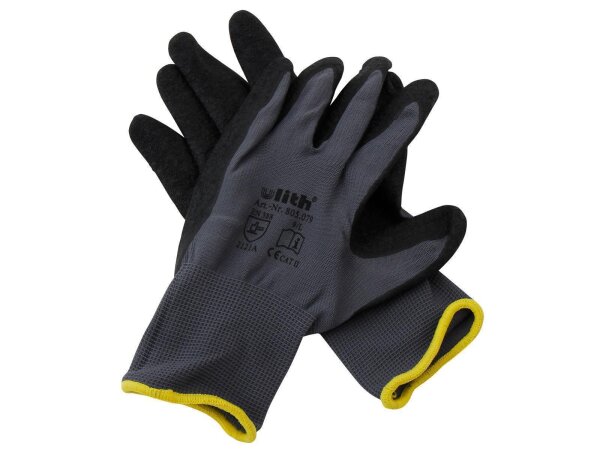 Montage-Feinstrickhandschuhe, Größe 10/XL, grau, 13G-Trägermaterial, Latex