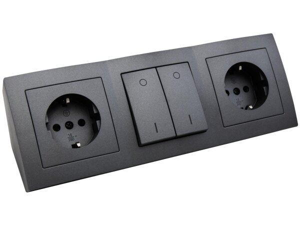 Steckdosenblock McPower Flair anthrazit, 2-fach Schutzkontakt + Schalter