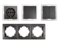Schalter und Steckdosen Set McPower Flair Tür 3-fach 4-teilig, anthrazit
