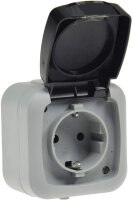 Feuchtraum Steckdose mit Klappdeckel Set 10 Stück, IP44 250V / 16A, inkl. Aufputz Rahmen, grau