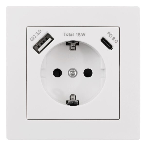 Schutzkontakt-Steckdose McPower Flair 1x USB-C 18W PD, 1x USB-A, weiß