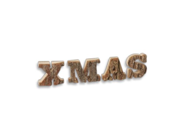 Deko Schrift Buchstaben XMAS" mit Rinde aus Holz 31 cm"