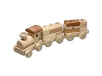 Zug und 2 Waggons, mit Bauklötzen aus Holz 34 cm