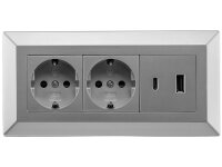 2-fach Steckdosenblock, USB-A+C, silber 250V~/ 16A,...