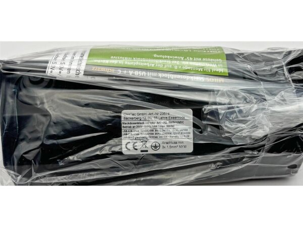 2-fach Steckdosenblock, USB-A+C, schwarz 250V~/ 16A, Aufbaumontage, USB 3,1A, PD