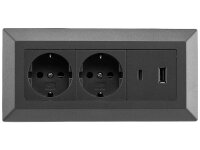 2-fach Steckdosenblock, USB-A+C, anthrazit 250V~/ 16A,...