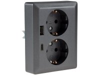 MILOS Schutzkontakt Steckdose 2-fach 250V 16A, 1x UP, USB A+C/PD, anthrazit