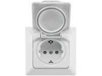 MILOS Steckdose Schalter Unterputz für Feuchtraum IP44 inkl. 1-fach Rahmen 230V Wechselschalter Schutzkontakt-Steckdose mit Klappdeckel für Innen und Aussen Matt Weiß