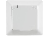 MILOS Steckdose Schalter Unterputz für Feuchtraum IP44 inkl. 1-fach Rahmen 230V Wechselschalter Schutzkontakt-Steckdose mit Klappdeckel für Innen und Aussen Matt Weiß