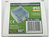 Aufputz Gehäuse mit Schutzklappe, IP54 110x105x57mm, 2 Kabelschlüsse