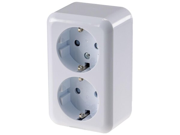 FASKO Doppel-Steckdose, AP, Weiß 250V~/ 16A, Aufputz, Schraubanschluss
