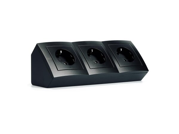 Steckdosenblock McPower Flair Aufbau, matt schwarz, 3-fach Schutzkontakt